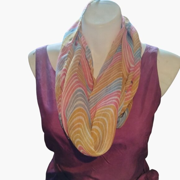 Rainbow Striped Infinity Scarf Lightweight Summer Pastel - Picture 1 of 2